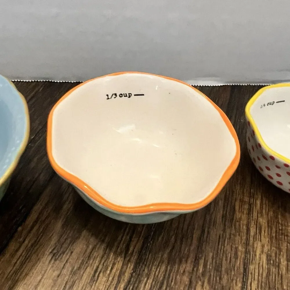 Pioneer Woman Measuring Cup Bowls Set of 4 ceramic Stacking dots color